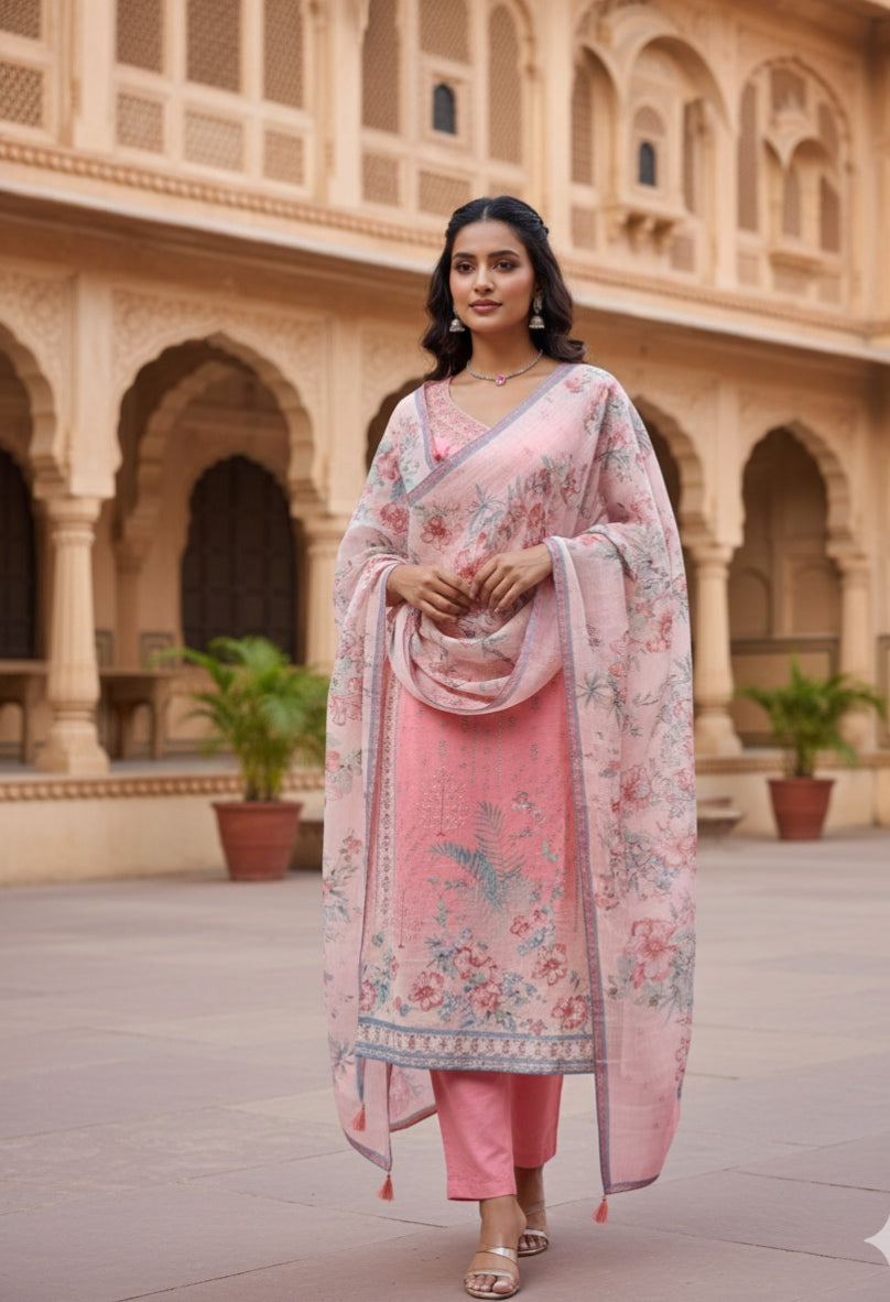 Pink Floral Printed Suit Set