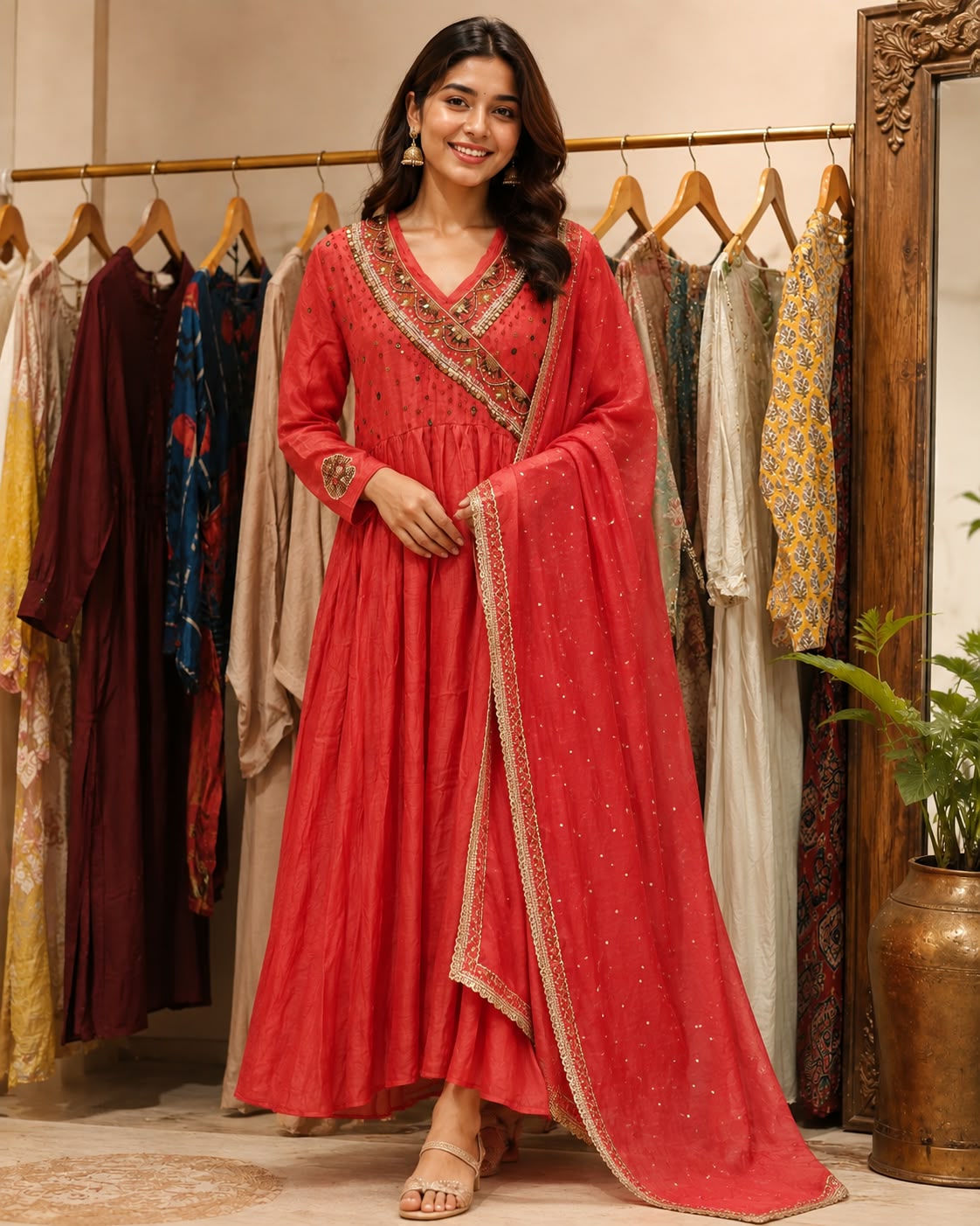 Elegant Red Angrakha  — Festive Grace in Every Detail.