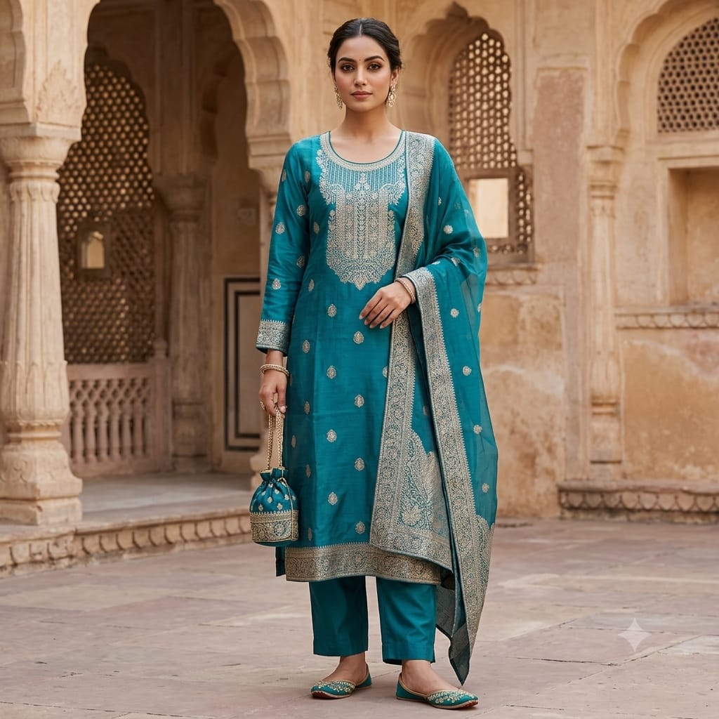Emerald Elegance heavy zari work .salwar suit set..