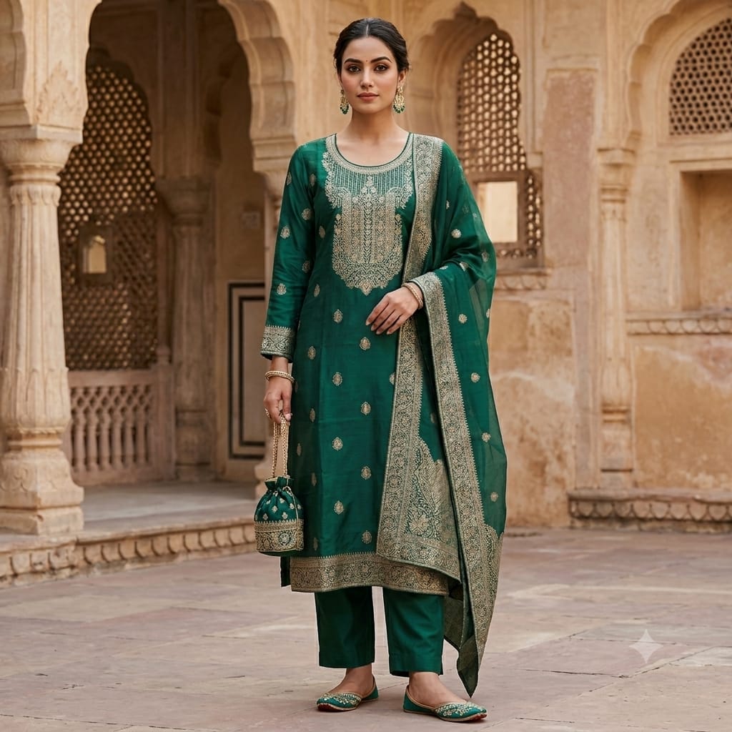 Emerald Elegance heavy zari work .salwar suit set..